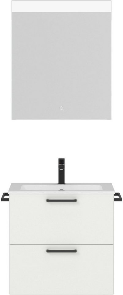 nobilia® Badmöbel-Set Tolvina, (2-St., vormontiert, mit Soft-Close), inkl. Spiegel mit Touch-Sensor, in vier Breiten von nobilia®
