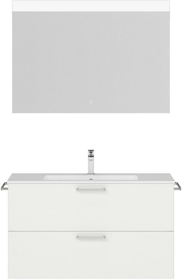 nobilia® Badmöbel-Set Tolvina, (2-St., vormontiert, mit Soft-Close), inkl. Spiegel mit Touch-Sensor, in vier Breiten von nobilia®