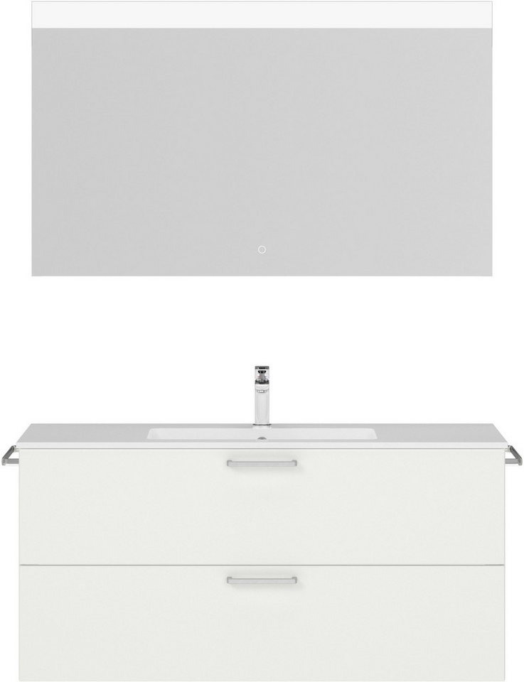 nobilia® Badmöbel-Set Tolvina, (2-St., vormontiert, mit Soft-Close), inkl. Spiegel mit Touch-Sensor, in vier Breiten von nobilia®