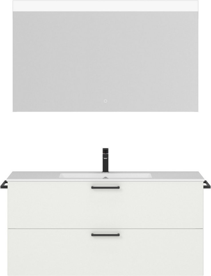 nobilia® Badmöbel-Set Tolvina, (2-St., vormontiert, mit Soft-Close), inkl. Spiegel mit Touch-Sensor, in vier Breiten von nobilia®