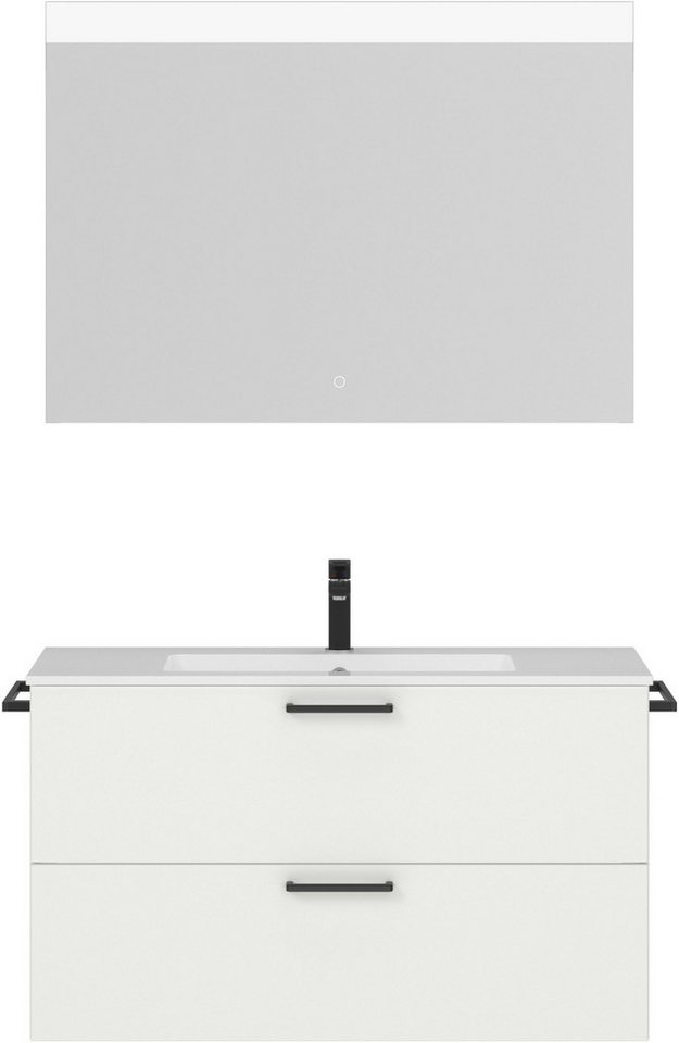 nobilia® Badmöbel-Set Tolvina, (2-St., vormontiert, mit Soft-Close), inkl. Spiegel mit Touch-Sensor, in vier Breiten von nobilia®