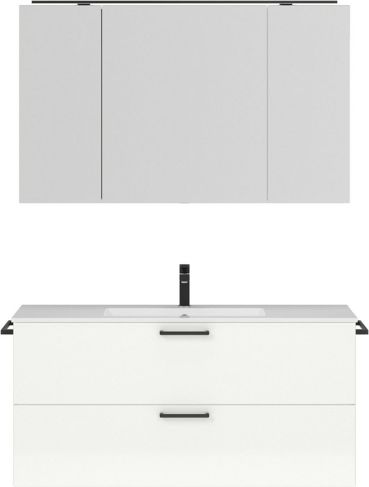 nobilia® Badmöbel-Set Tolvina, (2-St., vormontiert, mit Soft-Close), inkl. Spiegelschrank mit Beleuchtung und Dimmerfunktion, in 4 Breiten von nobilia®