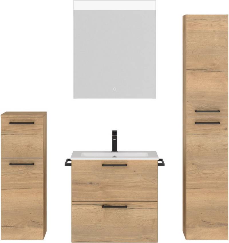 nobilia® Badmöbel-Set Tolvina, (4-St., vormontiert, mit Soft-Close), inkl. Spiegel mit Touch-Sensor, in vier Breiten von nobilia®