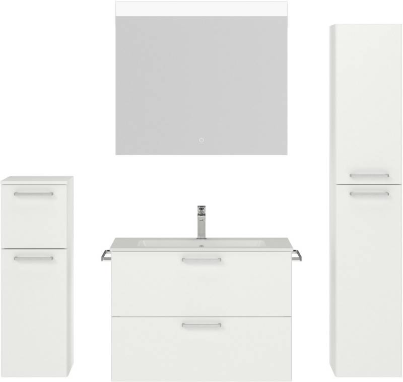 nobilia® Badmöbel-Set Tolvina, (4-St., vormontiert, mit Soft-Close), inkl. Spiegel mit Touch-Sensor, in vier Breiten von nobilia®