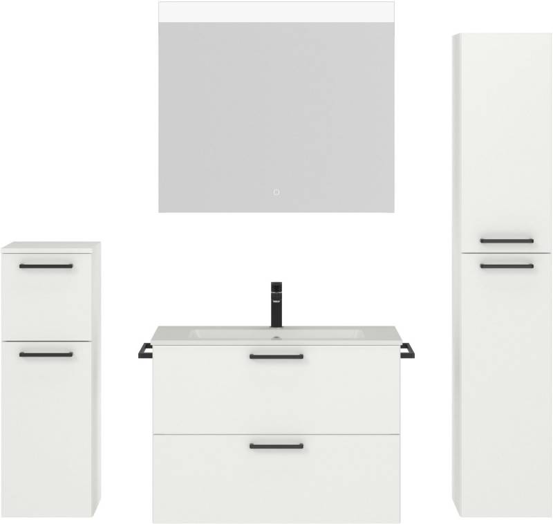 nobilia® Badmöbel-Set Tolvina, (4-St., vormontiert, mit Soft-Close), inkl. Spiegel mit Touch-Sensor, in vier Breiten von nobilia®