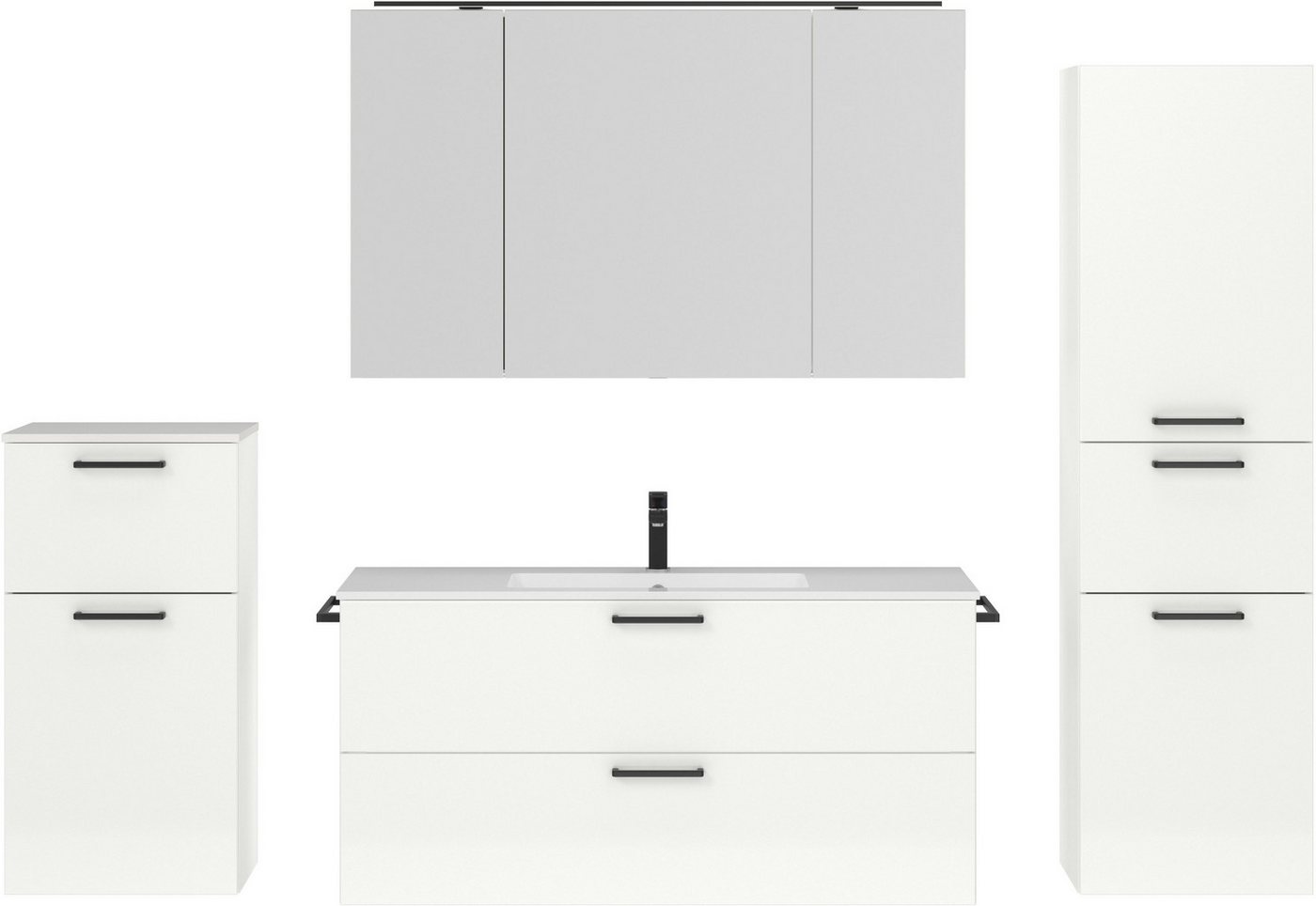 nobilia® Badmöbel-Set Tolvina, (4-St., vormontiert, mit Soft-Close), inkl. Spiegelschrank mit Beleuchtung und Dimmerfunktion, in 4 Breiten von nobilia®