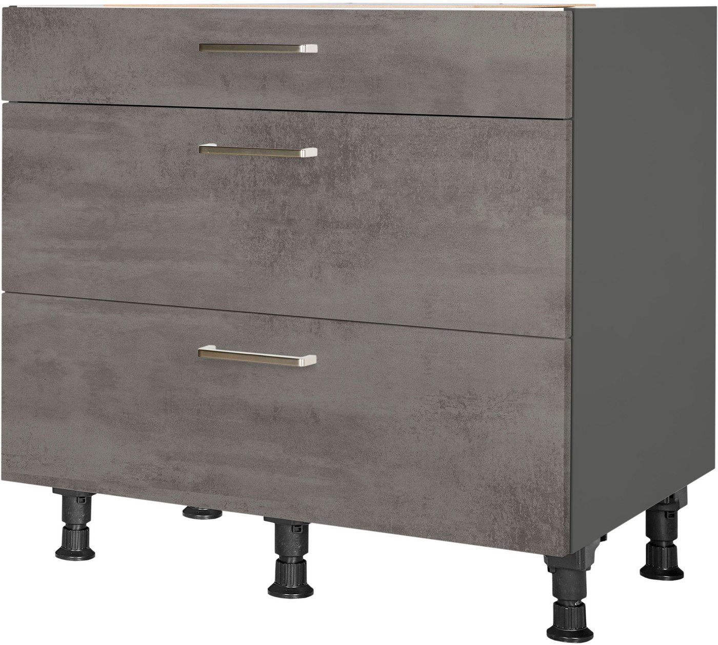 nobilia® Unterschrank "Riva", vormontiert, mit höhenverstellbaren Sockelfüßen, in den Breiten 30, 45, 60 und 90 cm, mit Schubkasten und Auszügen von nobilia®