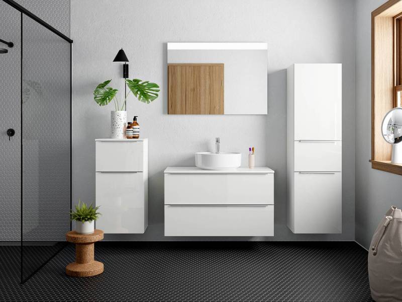 home24 Badezimmerset MYBA XXXIV 2-teilig 100cm Weiß/Hochglanz Weiß von home24