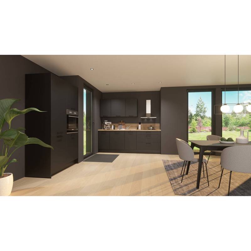 home24 Küchenzeile ConceptC I 217 x 60cm Ausrichtung links Schwarz/Schwarz/Eiche Sierra Dekor Laurus von home24