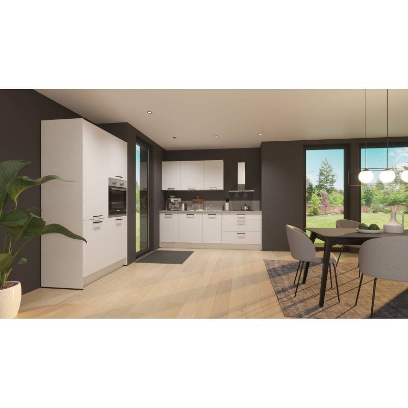 home24 Küchenzeile ConceptC I 217 x 60cm Ausrichtung links Weiß/Alpinweiß/Beton Dekor ohne Elektrogeräte von home24