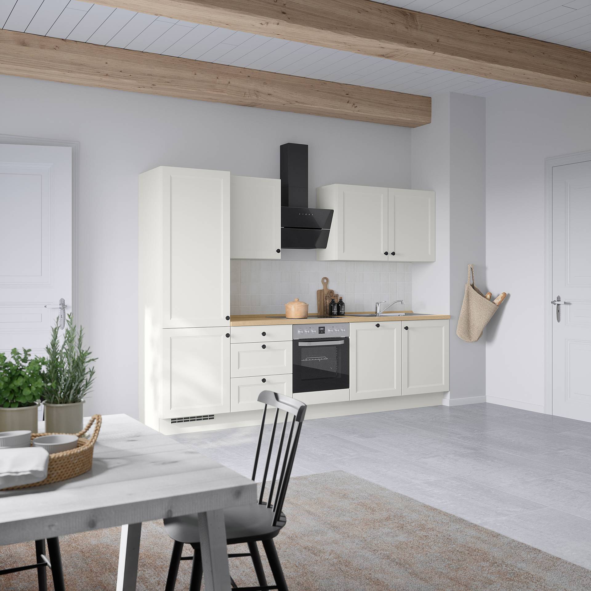 home24 Küchenzeile High-Line Variante C 300cm Ausrichtung links Weiß/Weiß mit Elektrogeräten von home24