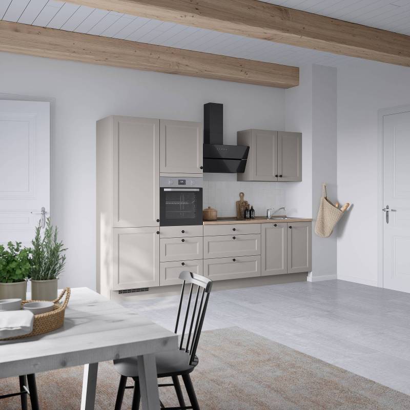 home24 Küchenzeile High-Line Variante D 300cm Ausrichtung links Grau/Steingrau mit Elektrogeräten von home24