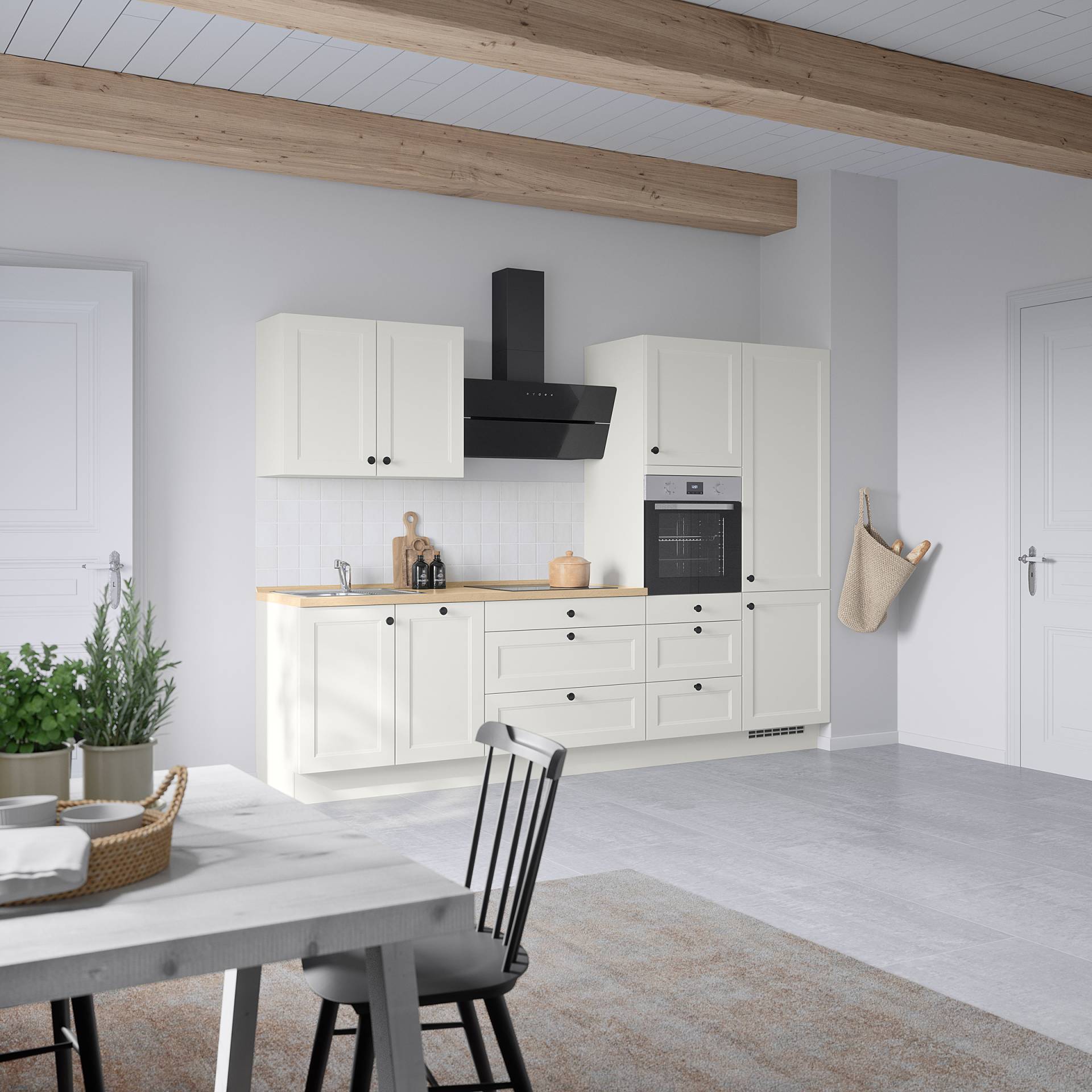 home24 Küchenzeile High-Line Variante D 300cm Ausrichtung rechts Weiß/Weiß mit Elektrogeräten von home24