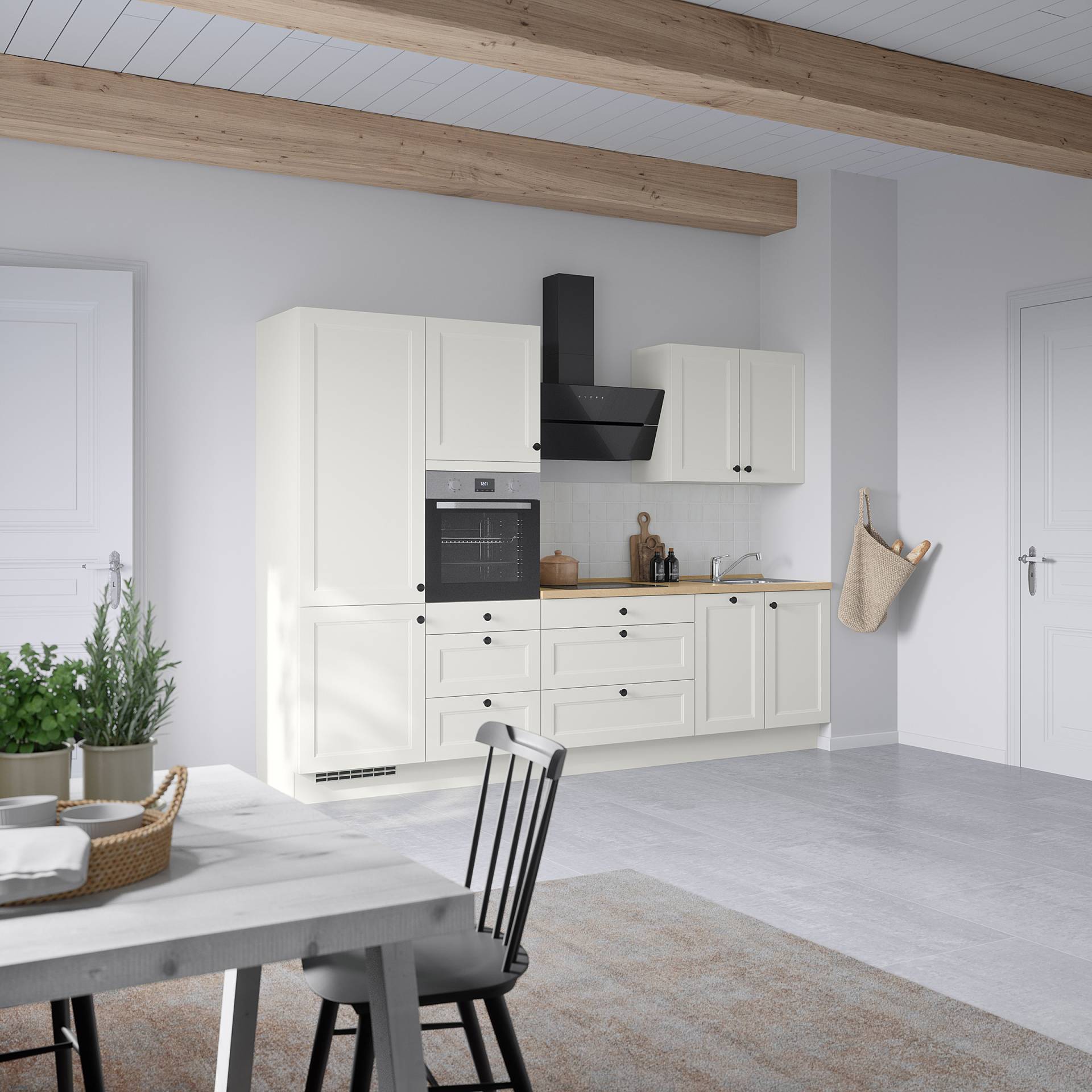 home24 Küchenzeile High-Line Variante D 300cm Ausrichtung links Weiß/Weiß mit Elektrogeräten von home24