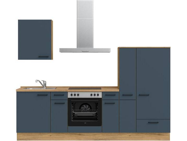 Küchenzeile NOBILIA  Easytouch I , blau (front: lacklaminat fjordblau ultramatt, korpus: eiche sierra nachbildung, arbeitsplatte: eiche sierra nachbildung), B:270,3cm H:216,6cm T:60cm, Komplettküchen-Sets, vormontiert, Ausrichtung wählbar, Breite 270 cm, wahlw. mit E-Geräten von nobilia