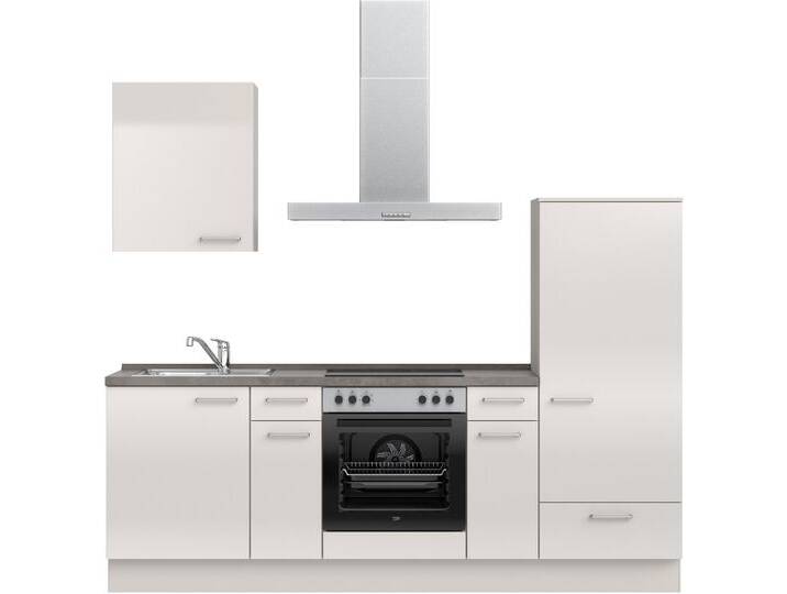 Küchenzeile NOBILIA  Flash I , grau (front: lacklaminat seidengrau hochglanz, korpus: seidengrau, arbeitsplatte: beton schiefergrau nachbildung), B:240,3cm H:216,6cm T:60cm, Komplettküchen-Sets, vormontiert, Ausrichtung wählbar, Breite 240 cm, wahlw. mit E-Geräten von nobilia