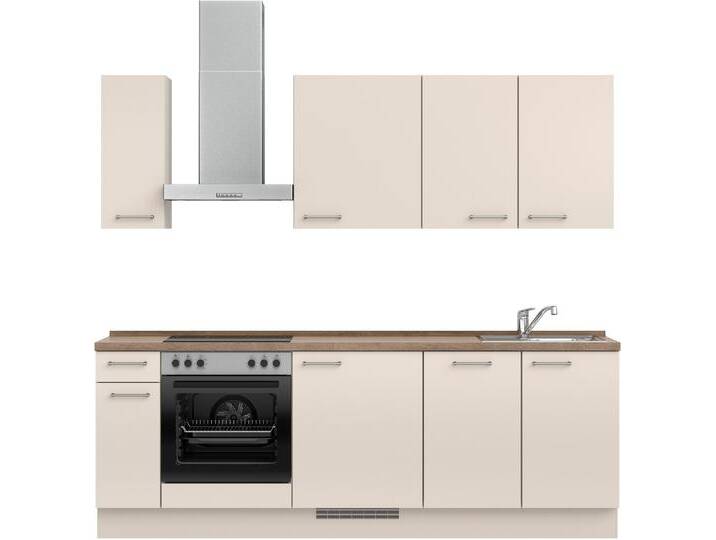 Küchenzeile NOBILIA  Laser I , Ausrichtung wählbar, Breite 240 cm , beige (küche: natur, korpus: sandfarben, arbeitsplatte: eiche havanna nachbildung), B:240,3cm H:216,6cm T:60cm, Komplettküchen-Sets, vormontiert, wahlw. mit unterschiedlichen E-Geräten-Sets von nobilia