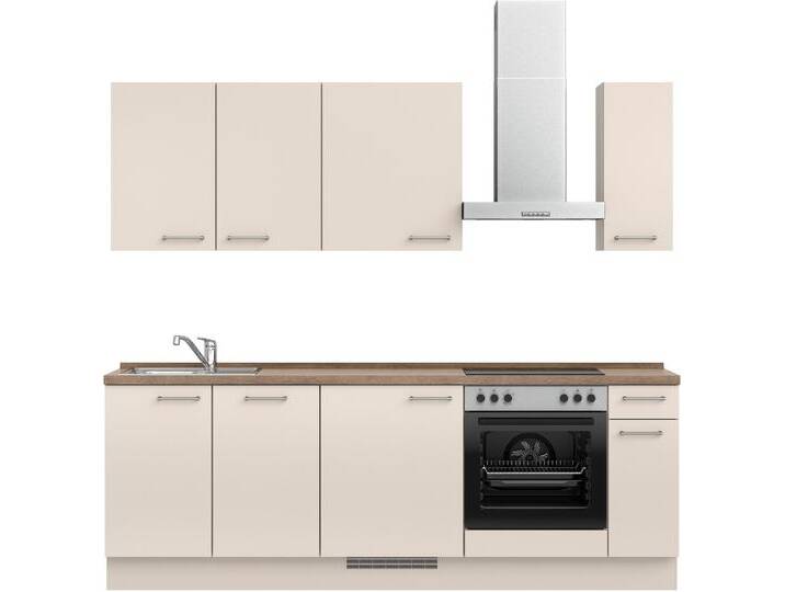 Küchenzeile NOBILIA  Laser I , Ausrichtung wählbar, Breite 240 cm , beige (küche: natur, korpus: sandfarben, arbeitsplatte: eiche havanna nachbildung), B:240,3cm H:216,6cm T:60cm, Komplettküchen-Sets, vormontiert, wahlw. mit unterschiedlichen E-Geräten-Sets von nobilia