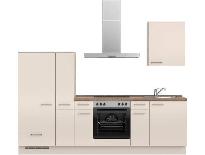 Küchenzeile NOBILIA  Laser I , Ausrichtung wählbar, Breite 270 cm , beige (küche: natur, korpus: sandfarben, arbeitsplatte: eiche havanna nachbildung), B:270,3cm H:216,6cm T:60cm, Komplettküchen-Sets, vormontiert, wahlw. mit unterschiedlichen E-Geräten-Sets von nobilia