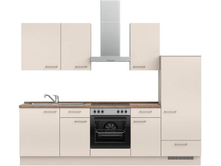Küchenzeile NOBILIA  Laser I , Ausrichtung wählbar, Breite 270 cm , beige (küche: natur, korpus: sandfarben, arbeitsplatte: eiche havanna nachbildung), B:270,3cm H:216,6cm T:60cm, Komplettküchen-Sets, vormontiert, wahlw. mit unterschiedlichen E-Geräten-Sets von nobilia