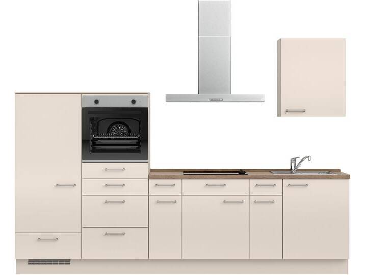 Küchenzeile NOBILIA  Laser I , Ausrichtung wählbar, Breite 300 cm , beige (küche: natur, korpus: sandfarben, arbeitsplatte: eiche havanna nachbildung), B:300,3cm H:216,6cm T:60cm, Komplettküchen-Sets, vormontiert, wahlw. mit unterschiedlichen E-Geräten-Sets von nobilia