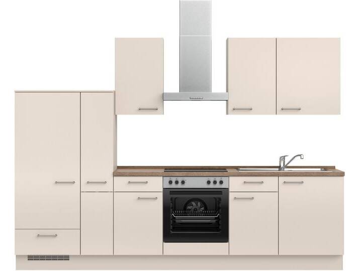 Küchenzeile NOBILIA  Laser I , Ausrichtung wählbar, Breite 300 cm , beige (küche: natur, korpus: sandfarben, arbeitsplatte: eiche havanna nachbildung), B:300,3cm H:216,6cm T:60cm, Komplettküchen-Sets, vormontiert, wahlw. mit unterschiedlichen E-Geräten-Sets von nobilia