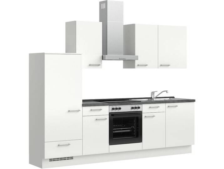 Küchenzeile NOBILIA  Laser I , weiß (front: alpinweiß, korpus: alpinweiß, arbeitsplatte: schwarzbeton nachbildung), B:270,3cm H:216,6cm T:60cm, Komplettküchen-Sets, vormontiert, Ausrichtung wählbar, Breite 270 cm, wahlw. mit E-Geräten von nobilia