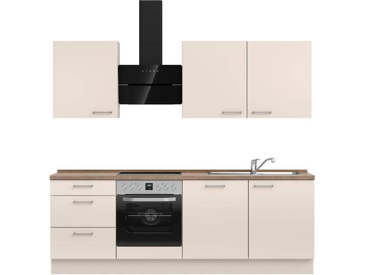 Küchenzeile NOBILIA  Laser II , Ausrichtung wählbar, Breite 240 cm , beige (küche: natur, korpus: sandfarben, arbeitsplatte: eiche havanna nachbildung), B:240,3cm H:216,6cm T:60cm, Komplettküchen-Sets, vormontiert, wahlw. mit unterschiedlichen E-Geräten-Sets von nobilia