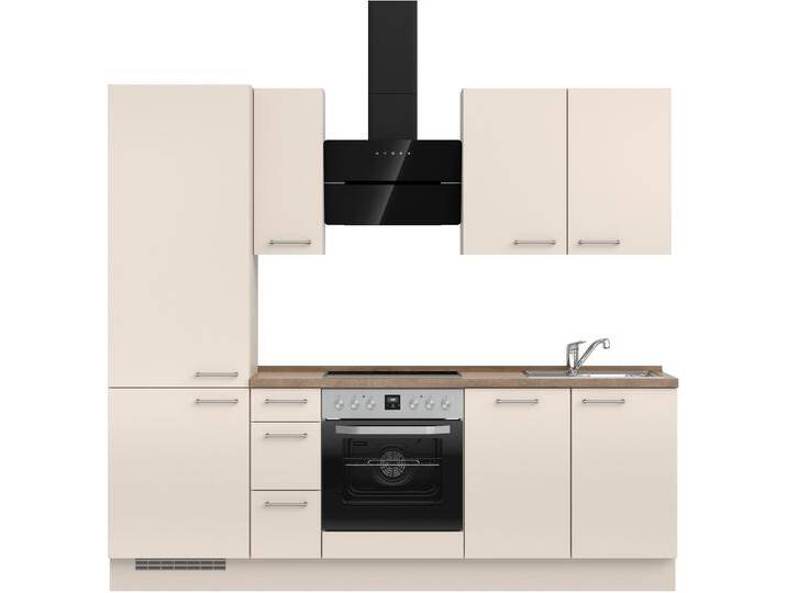 Küchenzeile NOBILIA  Laser II , Ausrichtung wählbar, Breite 240 cm , beige (küche: natur, korpus: sandfarben, arbeitsplatte: eiche havanna nachbildung), B:240,3cm H:216,6cm T:60cm, Komplettküchen-Sets, vormontiert, wahlw. mit unterschiedlichen E-Geräten-Sets von nobilia