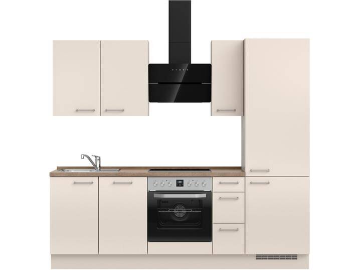Küchenzeile NOBILIA  Laser II , Ausrichtung wählbar, Breite 240 cm , beige (küche: natur, korpus: sandfarben, arbeitsplatte: eiche havanna nachbildung), B:240,3cm H:216,6cm T:60cm, Komplettküchen-Sets, vormontiert, wahlw. mit unterschiedlichen E-Geräten-Sets von nobilia