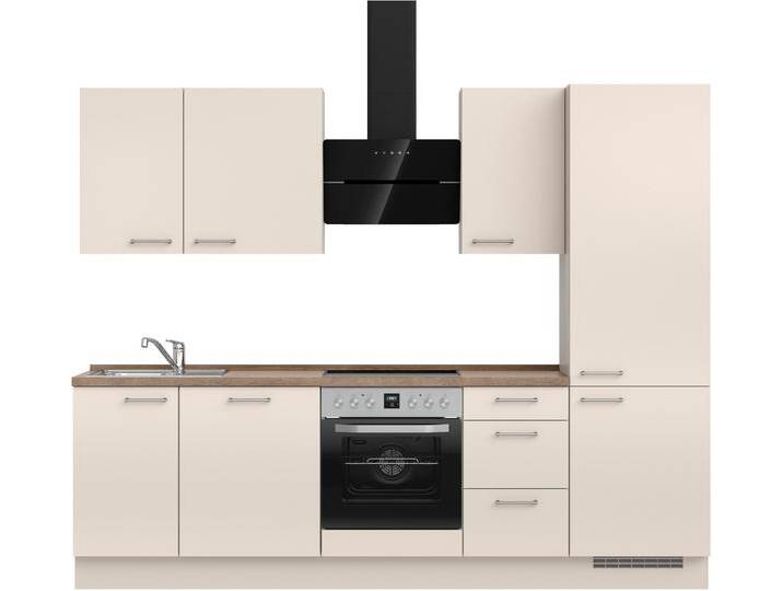 Küchenzeile NOBILIA  Laser II , Ausrichtung wählbar, Breite 270 cm , beige (küche: natur, korpus: sandfarben, arbeitsplatte: eiche havanna nachbildung), B:270,3cm H:216,6cm T:60cm, Komplettküchen-Sets, vormontiert, wahlw. mit unterschiedlichen E-Geräten-Sets von nobilia