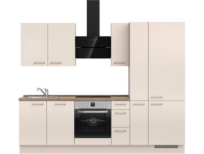 Küchenzeile NOBILIA  Laser II , Ausrichtung wählbar, Breite 270 cm , beige (küche: natur, korpus: sandfarben, arbeitsplatte: eiche havanna nachbildung), B:270,3cm H:216,6cm T:60cm, Komplettküchen-Sets, vormontiert, wahlw. mit unterschiedlichen E-Geräten-Sets von nobilia