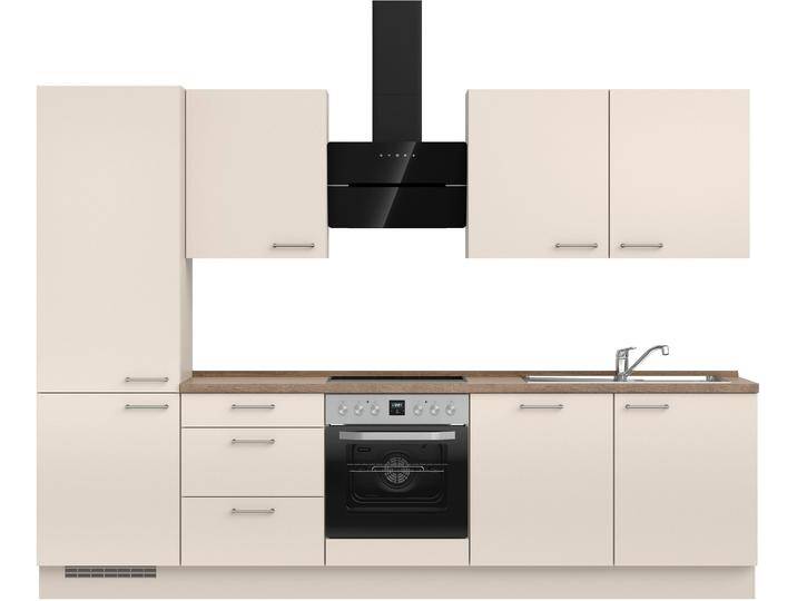 Küchenzeile NOBILIA  Laser II , Ausrichtung wählbar, Breite 300 cm , beige (küche: natur, korpus: sandfarben, arbeitsplatte: eiche havanna nachbildung), B:300,3cm H:216,6cm T:60cm, Komplettküchen-Sets, vormontiert, wahlw. mit unterschiedlichen E-Geräten-Sets von nobilia