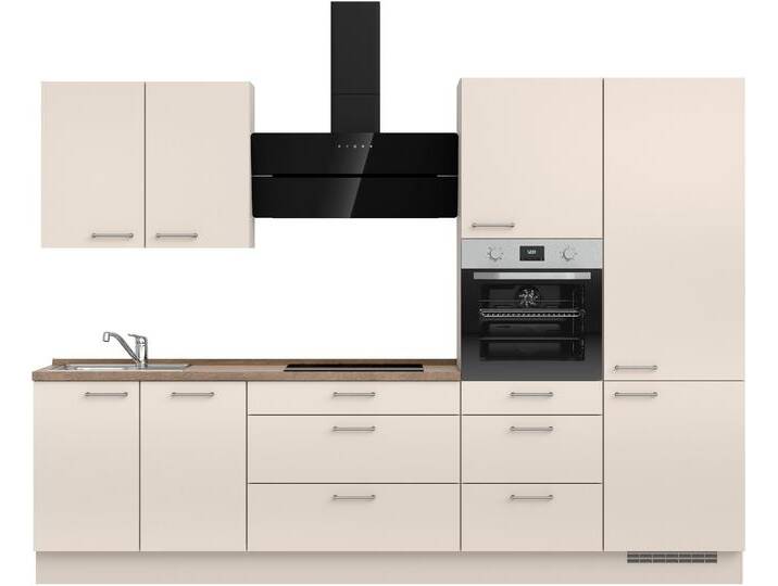 Küchenzeile NOBILIA  Laser II , Ausrichtung wählbar, Breite 300 cm , beige (küche: natur, korpus: sandfarben, arbeitsplatte: eiche havanna nachbildung), B:300,3cm H:216,6cm T:60cm, Komplettküchen-Sets, vormontiert, wahlw. mit unterschiedlichen E-Geräten-Sets von nobilia