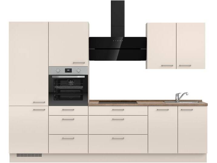 Küchenzeile NOBILIA  Laser II , Ausrichtung wählbar, Breite 300 cm , beige (küche: natur, korpus: sandfarben, arbeitsplatte: eiche havanna nachbildung), B:300,3cm H:216,6cm T:60cm, Komplettküchen-Sets, vormontiert, wahlw. mit unterschiedlichen E-Geräten-Sets von nobilia