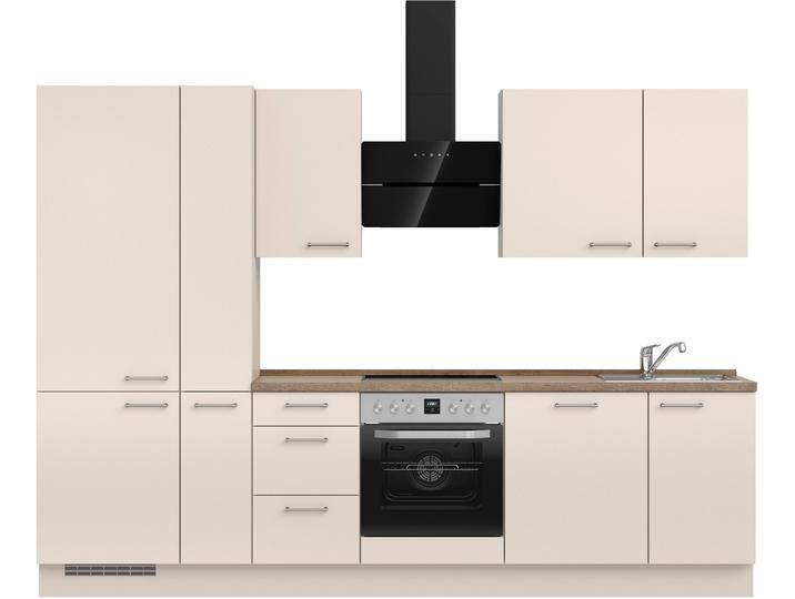 Küchenzeile NOBILIA  Laser II , Ausrichtung wählbar, Breite 300 cm , beige (küche: natur, korpus: sandfarben, arbeitsplatte: eiche havanna nachbildung), B:300,3cm H:216,6cm T:60cm, Komplettküchen-Sets, vormontiert, wahlw. mit unterschiedlichen E-Geräten-Sets von nobilia