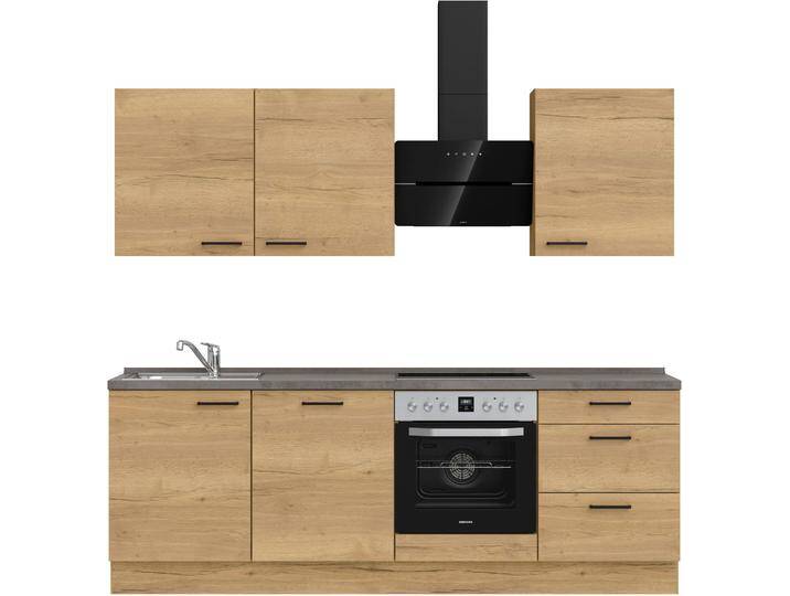 Küchenzeile NOBILIA  Structura II , braun (front: eiche sierra nachbildung, korpus: eiche sierra nachbildung, arbeitsplatte: beton schiefergrau nachbildung), B:240,3cm H:216,6cm T:60cm, Komplettküchen-Sets, vormontiert, Ausrichtung wählbar, Breite 240 cm, wahlw. mit E-Geräten von nobilia