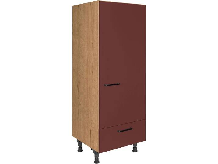Kühlumbauschrank NOBILIA  Easytouch , Ausrichtung wählbar, mit Schubkasten , rot (front: lacklaminat rostrot ultramatt, korpus: eiche sierra nachbildung), B:60cm H:167,8cm T:58,3cm, Schränke, vormontiert, Breite/Höhe: 60/167,8 cm von nobilia