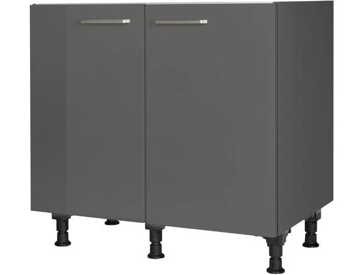 Spülenschrank NOBILIA  Flash , vormontiert, mit höhenverstellbaren Sockelfüßen , grau (front: lacklaminat schiefergrau hochglanz, korpus: schiefergrau), B:90cm H:87cm T:58,3cm, Schränke, Breite 90 cm von nobilia