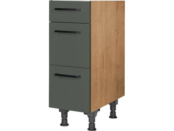 Unterschrank NOBILIA  Easytouch , vormontiert, mit höhenverstellbaren Sockelfüßen, in den , grün (front: lacklaminat mineralgrün ultramatt, korpus: eiche sierra nachbildung), B:30cm H:87cm T:58,3cm, Schränke, Breiten 30, 45, 60 und 90 cm, mit Schubkasten und Auszügen von nobilia