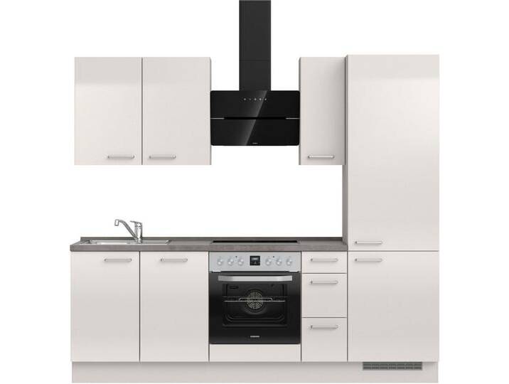 nobilia® Küchenzeile Flash premium , vormontiert, Ausrichtung wählbar, Breite 240 cm, ohne E-Geräte, grau, Spülenschrank links, Front: Lacklaminat Seidengrau Hochglanz von nobilia