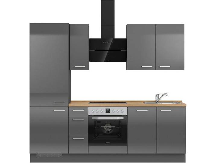 nobilia® Küchenzeile Flash premium , vormontiert, Ausrichtung wählbar, Breite 240 cm, ohne E-Geräte, grau, Spülenschrank rechts, Front: Lacklaminat Schiefergrau Hochglanz von nobilia