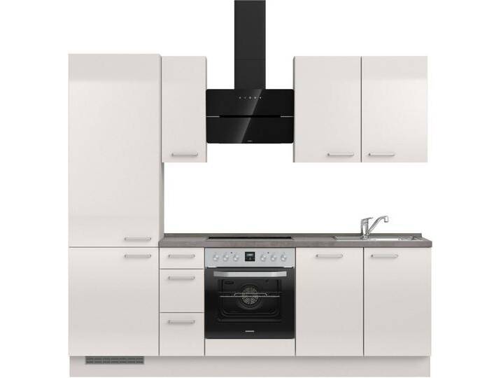 nobilia® Küchenzeile Flash premium , vormontiert, Ausrichtung wählbar, Breite 240 cm, ohne E-Geräte, grau, Spülenschrank rechts, Front: Lacklaminat Seidengrau Hochglanz von nobilia