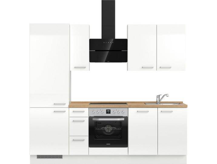 nobilia® Küchenzeile Flash premium , vormontiert, Ausrichtung wählbar, Breite 240 cm, ohne E-Geräte, weiß, Spülenschrank rechts, Front: Lacklaminat Alpinweiß Hochglanz von nobilia
