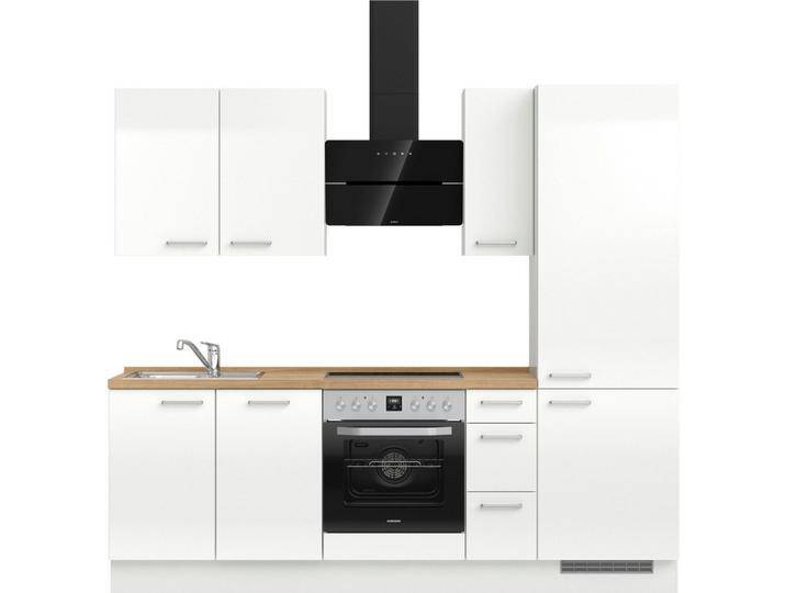 nobilia® Küchenzeile Flash premium , vormontiert, Ausrichtung wählbar, Breite 240 cm, ohne E-Geräte, weiß, Spülenschrank links, Front: Lacklaminat Alpinweiß Hochglanz von nobilia