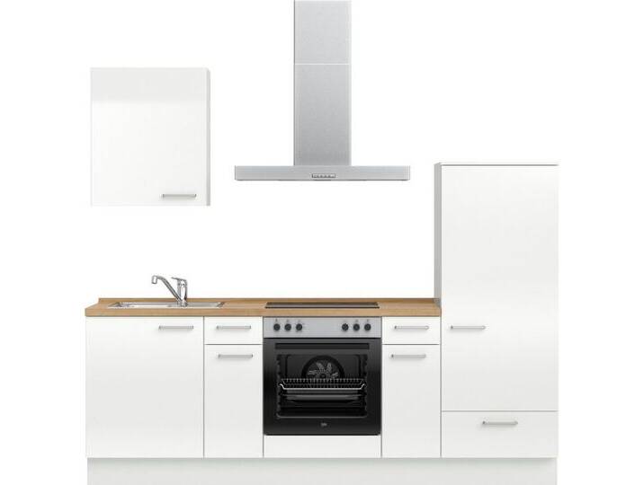 nobilia® Küchenzeile Flash basic , vormontiert, Ausrichtung wählbar, Breite 240 cm, ohne E-Geräte, weiß, Spülenschrank links, Front: Lacklaminat Alpinweiß Hochglanz von nobilia