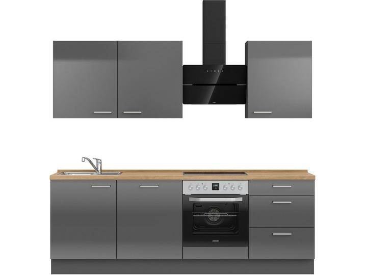 nobilia® Küchenzeile Flash premium , vormontiert, Ausrichtung wählbar, Breite 240 cm, ohne E-Geräte, grau, Spülenschrank links, Front: Lacklaminat Schiefergrau Hochglanz von nobilia