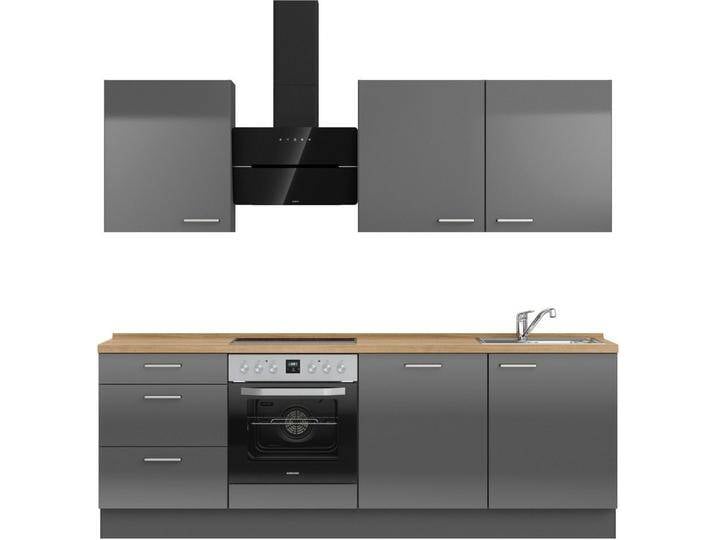 nobilia® Küchenzeile Flash premium , vormontiert, Ausrichtung wählbar, Breite 240 cm, ohne E-Geräte, grau, Spülenschrank rechts, Front: Lacklaminat Schiefergrau Hochglanz von nobilia