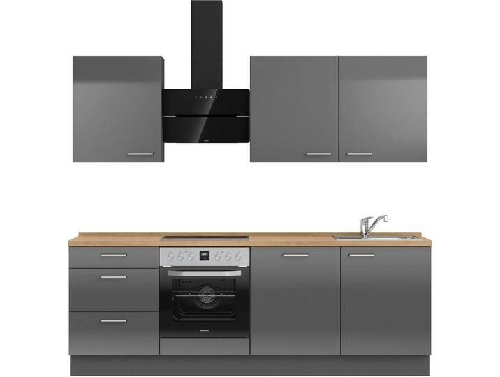 nobilia® Küchenzeile Flash premium , vormontiert, Ausrichtung wählbar, Breite 240 cm, ohne E-Geräte, grau, Spülenschrank rechts, Front: Lacklaminat Schiefergrau Hochglanz von nobilia