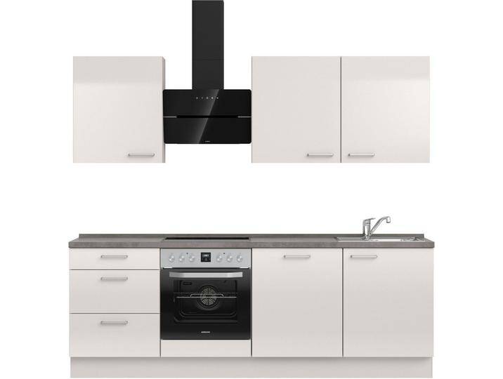 nobilia® Küchenzeile Flash premium , vormontiert, Ausrichtung wählbar, Breite 240 cm, ohne E-Geräte, grau, Spülenschrank rechts, Front: Lacklaminat Seidengrau Hochglanz von nobilia